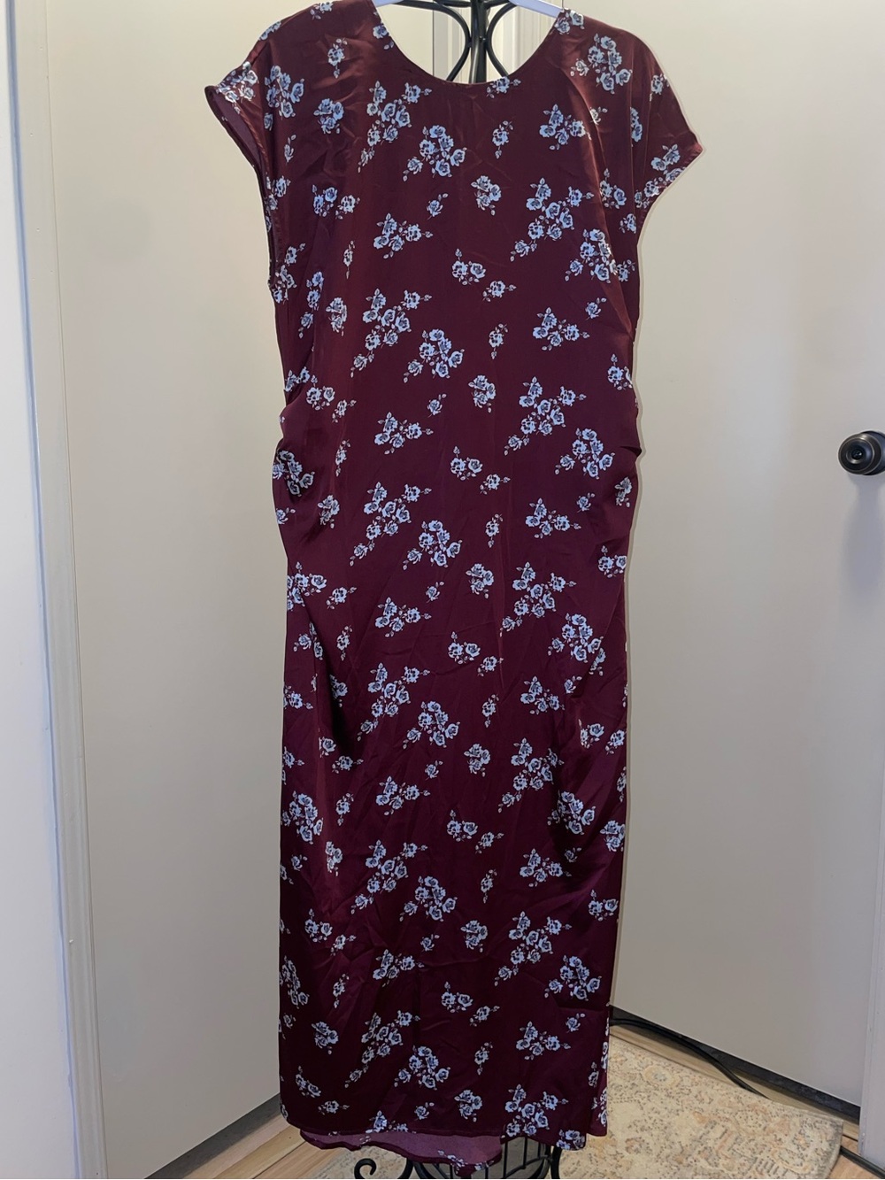 a new day Burgundy Maxi Dress with White Floral Print